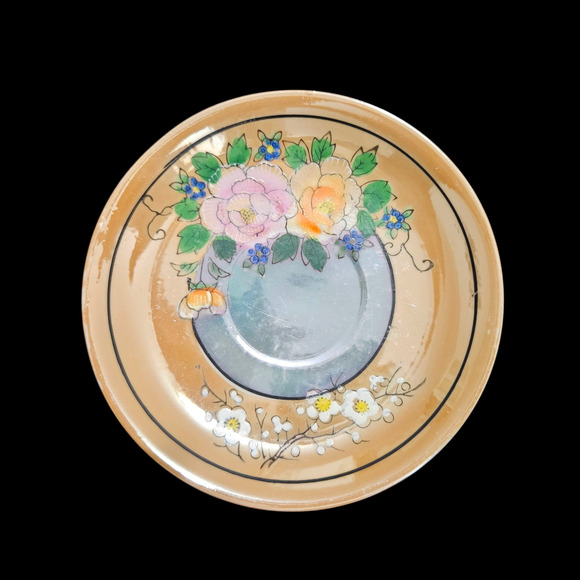 Vintage Hand Painted Floral Plates 5.5" Set of 3 Made in Japan Peach Lustre - Picture 2 of 3
